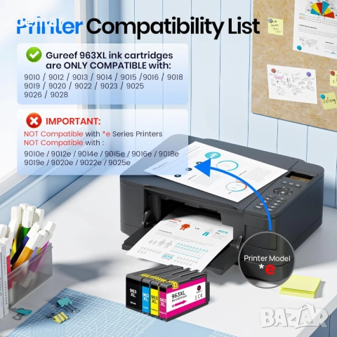 Мастилени касети Gureef 963XL за HP Officejet Pro 9010, 4 броя, снимка 2 - Консумативи за принтери - 51682137