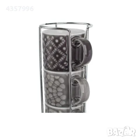 Комплект чаши за кафе, Метална поставка, Сиви , снимка 3 - Чаши - 50084731