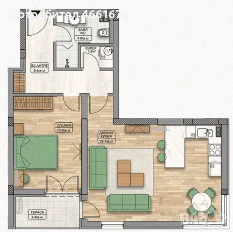 Двустаен апартамент в Кършияка! 