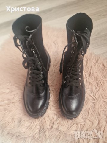 Черни боти кожа и плат - 40,00лв., снимка 6 - Дамски боти - 44342912