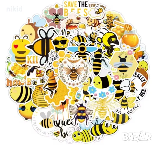 50 бр пчела пчели стършел самозалепващи лепенки стикери за украса декор картонена торта и др, снимка 7 - Други - 46564086