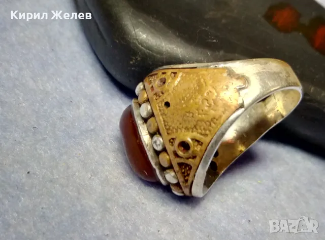 Старинен ОСМАНСКИ СРЕБЪРЕН ПРЪСТЕН СРЕБРО ВИСОКА ПРОБА с ШЛИФОВАН КАРНЕОЛ и МЕДЕН ОБКОВ 29148, снимка 9 - Антикварни и старинни предмети - 49344899