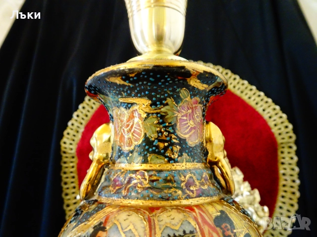 Порцеланов свещник Satsuma,злато,бронз,печат. , снимка 5 - Антикварни и старинни предмети - 52258434