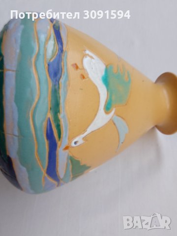 Ваза майолика подписана от автора -1930г, снимка 5 - Други ценни предмети - 41017757