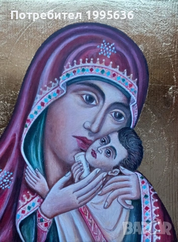 Дърворезбована рамка с иконопис Св.Богородица " Касперовска ", снимка 4 - Картини - 53260939