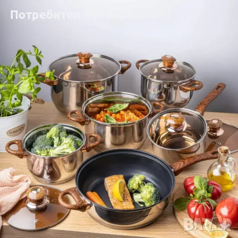 Комплект съдове за готвене от 12 части – Неръждаема стомана, равномерно нагряване и лесна поддръжка