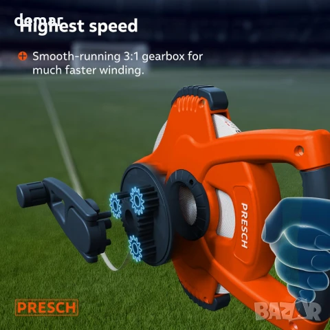 Ролетка от фибростъкло Presch 50 м - Бързо връщане благодарение на скоростна кутия 3:1, снимка 4 - Други стоки за дома - 50474194