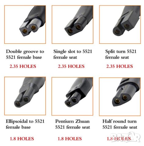 Комплект Универсално Зарядно за Електрическа Самобръсначка Конектор 6xDC Конвертори 5.5x2.1мм C8Tail