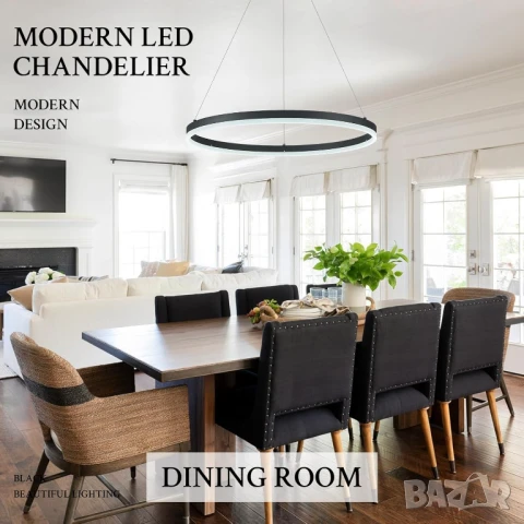 Модерно ЛЕД LED полилей 80см пръстен черен димируем дистанционно №1