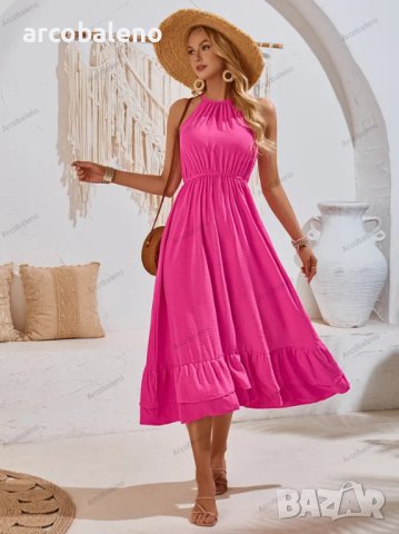 Нова празнична едноцветна рокля с V-образно деколте и талия без ръкави, 3цвята , снимка 11 - Рокли - 44501213