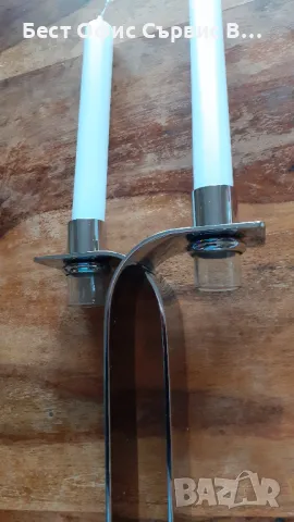 метален свещник дизайнерски, от Дания, стабилен масивен и лъскав хром метал, снимка 4 - Други - 48354911