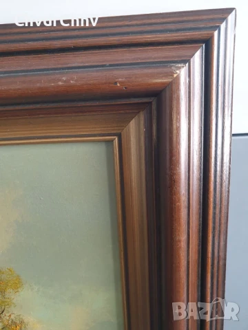 122х92см/стара голяма картина масло върху платно/пейзаж/къщи-кладенец/дървена рамка, снимка 10 - Картини - 51131307