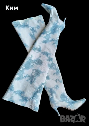 Високи ботуши By Far Stevie 99 принт небе облаци изтъркан деним , снимка 4 - Дамски ботуши - 50566913