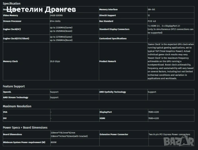 AMD PowerColor Hellhound RX 7900 XTX 24 GB 384 bit, снимка 8 - Видеокарти - 53650433