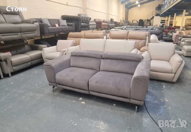 Сив диван от плат тройка с електрически релаксиращ механизъм, снимка 2 - Дивани и мека мебел - 50887374