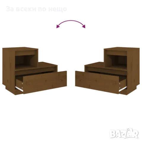 Нощно шкафче, меденокафяво, 60x34x51 см, борово дърво масив, снимка 3 - Шкафове - 47826238