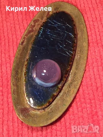 МНОГО СТАРА БРОШКА БРОНЗОВА С КАМЪК АМЕТИСТ и ЕМАЙЛ 11902