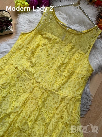 Жълта дантелена рокля, снимка 2 - Рокли - 50999880