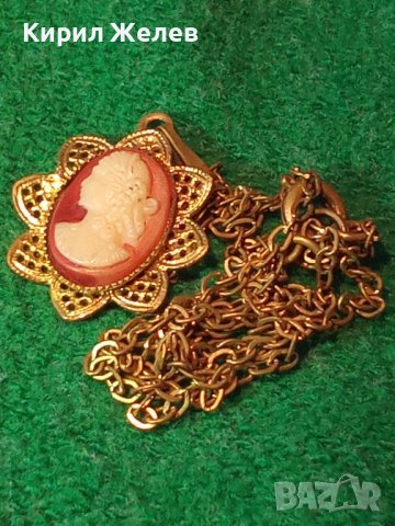 СТАРИННА КАМЕЯ МЕДАЛЬОН БИЖУ 30-те ГОДИНИ БРОНЗ ПОЗЛАТА 7115