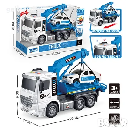 Камион с кран и кола, светлини и звуци 