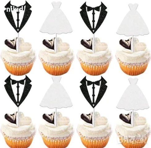 костюм младоженец булка рокля топер топери сватба моминско ергенско парти декор за торта мъфини , снимка 3 - Други - 50146193