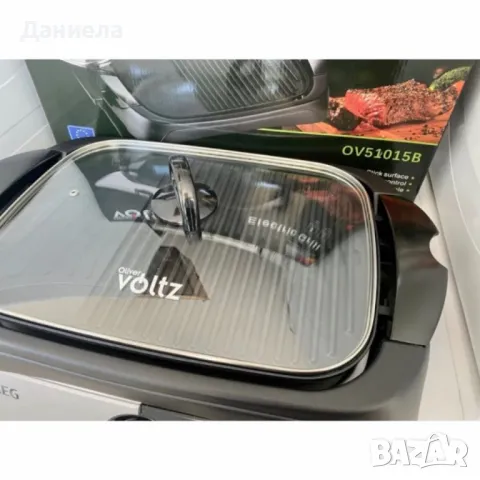 Електрическа скара Voltz OV51015B с капак, 2000W, плоча с 2 зони на печене, черна, снимка 4 - Скари - 50318501