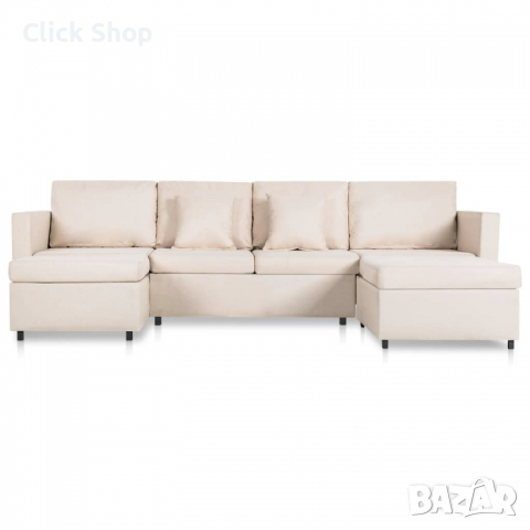 4-местен разтегателен диван, текстил, кремав, снимка 3 - Дивани и мека мебел - 36263359