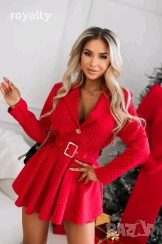 Червен Дамски Гащеризон с Камъни 