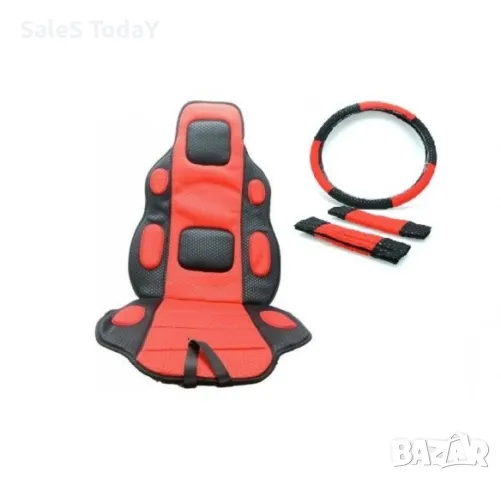 Тапицерия за кола червен, масажори за седалка, калъф за волан, протектори за колан , снимка 2 - Аксесоари и консумативи - 48406922