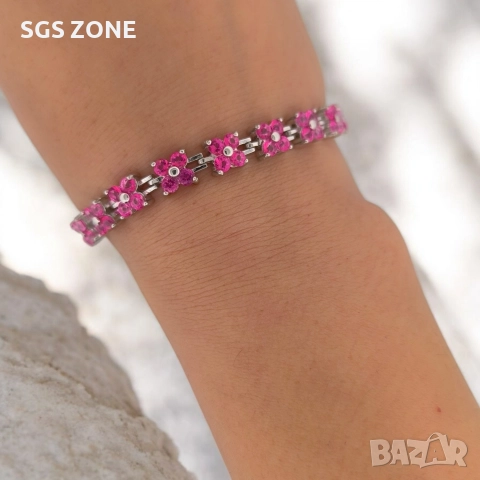 сребърна гривна с естествен розов топаз, снимка 2 - Гривни - 52689412