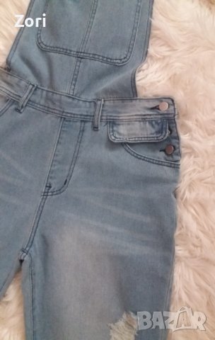 Гащеризон в светъл деним с накъсан ефект, снимка 3 - Гащеризони - 41966686