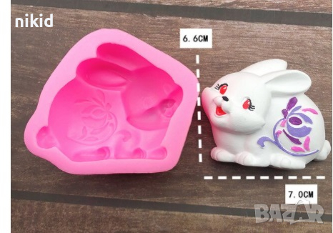 3D сладко зайче заек калъп силиконов молд форма за фондан украса торта декорация сапун гипс шоколад, снимка 2 - Форми - 17917081