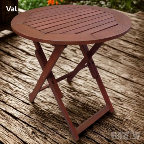 Маса сгъваема Muhler Meranti - Ø70xH74cm, дърво, снимка 3 - Маси - 53642492