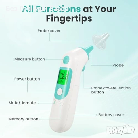 Нов Дигитален ушен термометър 1s, 3-цветна аларма, Mute, 40 памет, снимка 2 - Други - 53681617