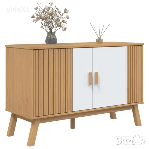 vidaXL Сайдборд OLDEN, бяло и кафяво, 114x43x73,5 см, бор масив, снимка 5 - Бюфети - 56147288