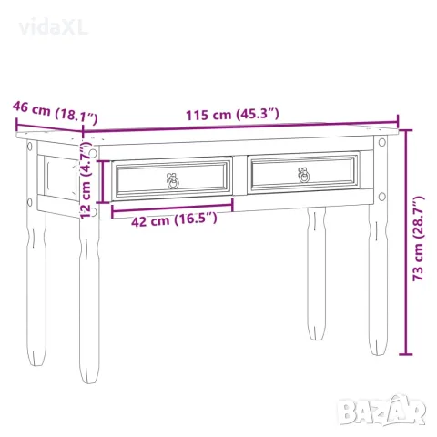 vidaXL Конзолна маса "Corona" 115x46x73 см борово дърво масив, снимка 9 - Маси - 56147393