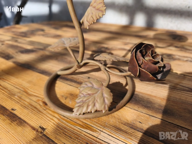 свещник ковано желязо с листа и роза , снимка 3 - Антикварни и старинни предмети - 53562506