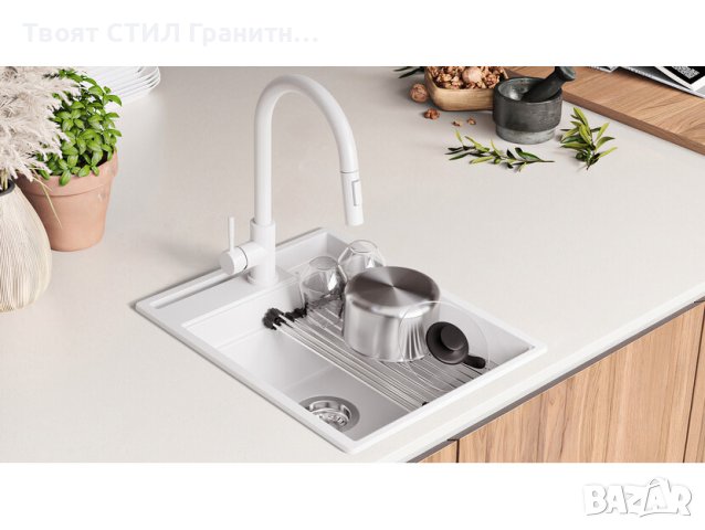  Кухненска Мивка от гранит модел Осло 45 Премиум 430 x 530 мм Бяла, снимка 10 - Мивки - 41875439