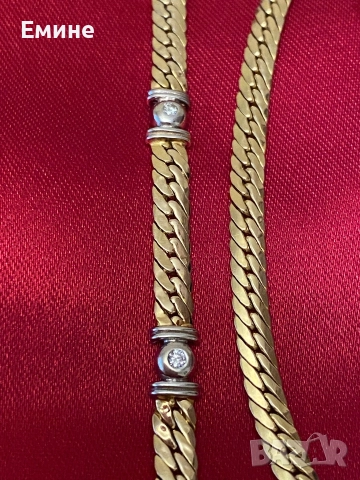 Колие със гривна 14к злато със диаманти, снимка 4 - Колиета, медальони, синджири - 52956367