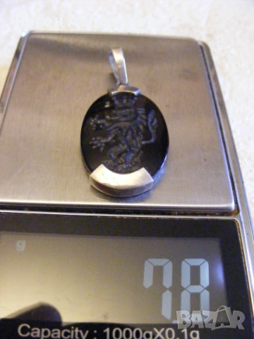 Сребърен Медальон Гема Оникс, снимка 3 - Колиета, медальони, синджири - 53666322