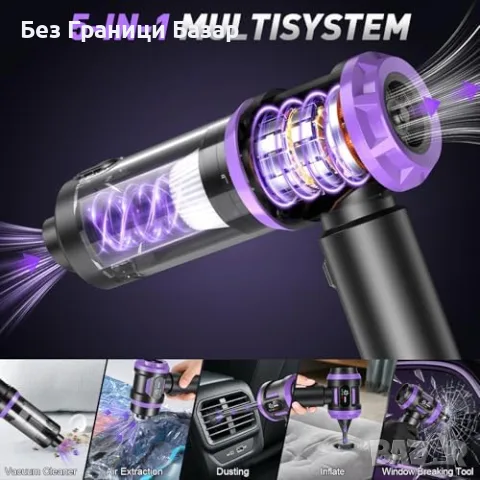 Нова Акумулаторна прахосмукачка за кола автомобил дом 27000Pa 5 в 1 LED HEPA USB 12 накрайника, снимка 2 - Прахосмукачки - 56196127