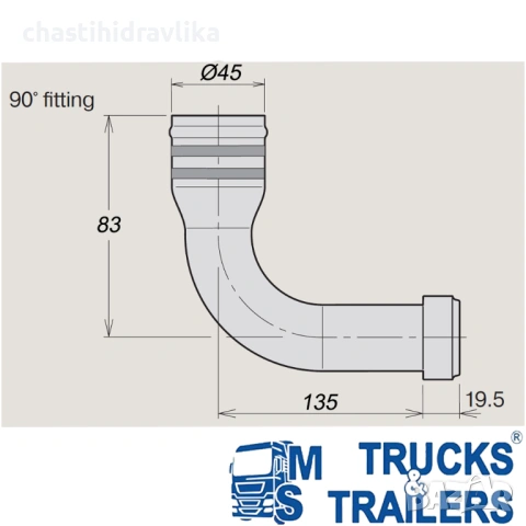 ВСМУКАТЕЛНА ВРЪЗКА PARKER 45MM 90° 3780976, снимка 2 - Части - 46907073