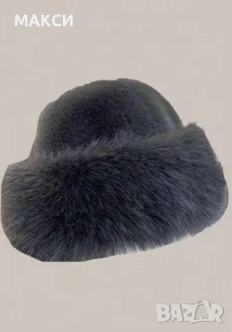 Модерна топла шапка с пух отвън в 5 красиви разцветки- черно, пепел от рози, шампанско, екрю, циклам, снимка 3 - Шапки - 48129942