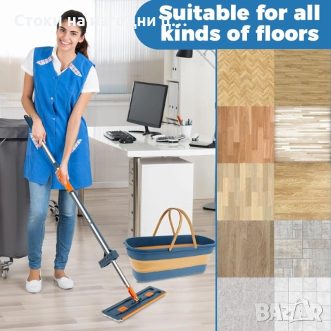 Комплект моп с 360° въртене и сгъваема кофа – Професионално и безконтактно почистване у дома, снимка 4 - Мопове, кофи, четки и метли - 53241272