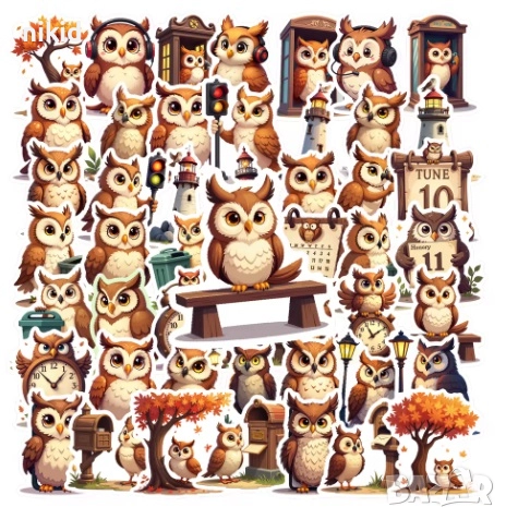 50 бр Бухал бухали сова самозалепващи лепенки стикери украса декор картонена торта ръчна изработка
