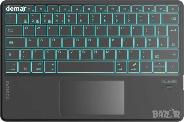 Клавиатура Inateck с тъчпад, AI функция, ултратънка Bluetooth за Windows/iPadOS/Android/iOS,KB01104
