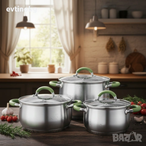 Комплект тенджери Swisgold – 3 броя, 5-слойно дъно - бързо и равномерно готвене, снимка 5 - Съдове за готвене - 53781751