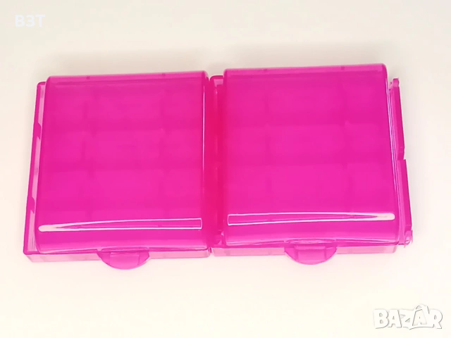 КУТИЯ ЗА СЪХРАНЕНИЕ НА 4 БРОЯ БАТЕРИИ AA/AAA ПЛАСТМАСОВА ПРОЗРАЧНА РОЗОВА, снимка 2 - Кутии за съхранение - 53292979