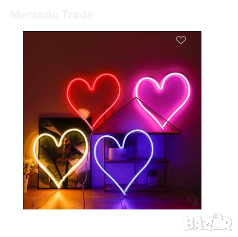 Декоративна LED неонова лампа Mercado Trade, Сърце, с USB, Розов, снимка 3 - Декорация за дома - 41687643