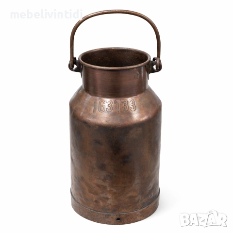 Автентичен стар меден съд за мляко с оригинална дръжка и характерна естествена патина, снимка 2 - Антикварни и старинни предмети - 53640041